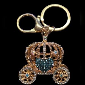 Gold and Blue Carriage Metal Bag Charm Keychain